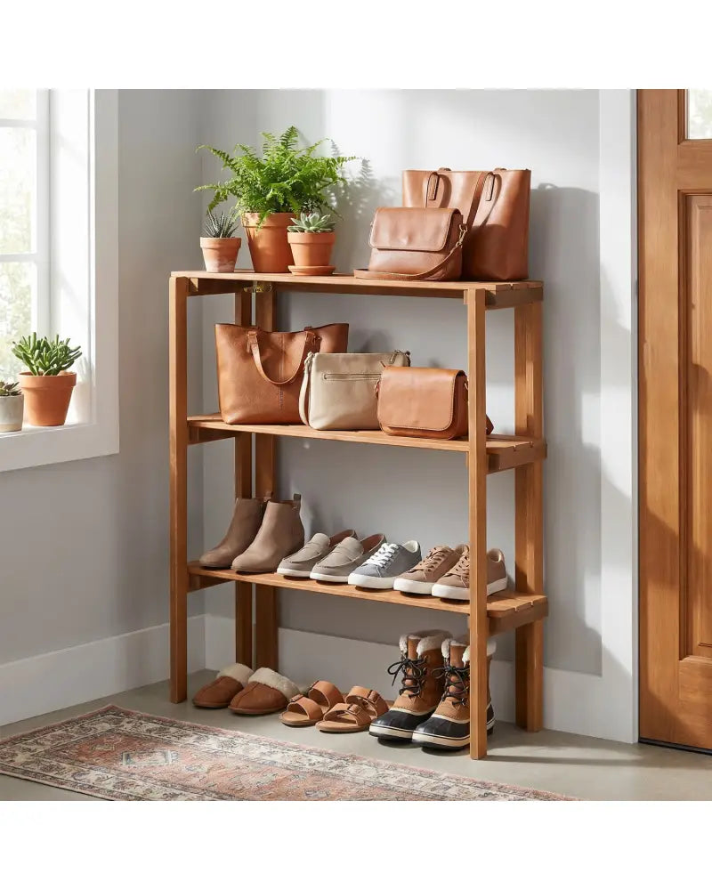 2/3-Tier Folding Wooden Storage Shelves for Entryway and Garden-3-Tier - Plant Stands