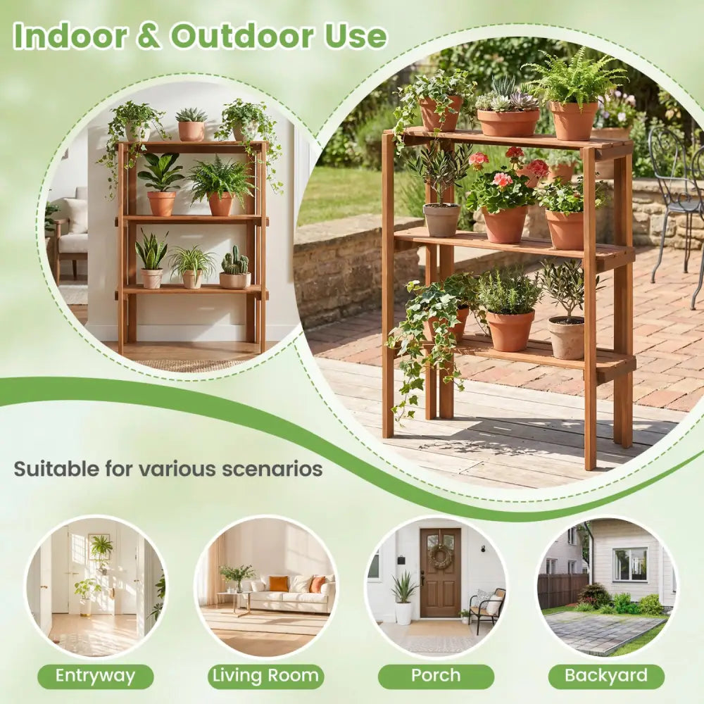 2/3-Tier Folding Wooden Storage Shelves for Entryway and Garden-3-Tier - Plant Stands