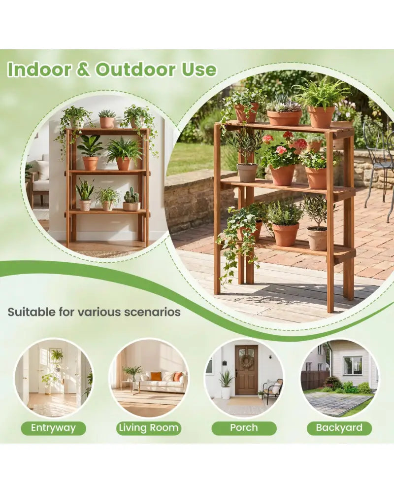 2/3-Tier Folding Wooden Storage Shelves for Entryway and Garden-3-Tier - Plant Stands
