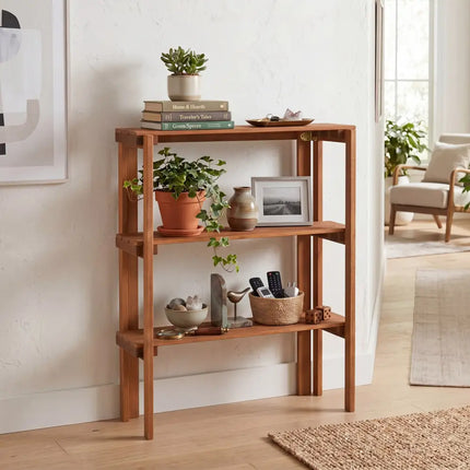 2/3-Tier Folding Wooden Storage Shelves for Entryway and Garden-3-Tier - Plant Stands