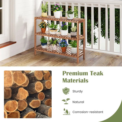 2/3-Tier Side Table Teak Wood Stand Utility Storage Shelf-3-Tier - Natural - Plant Stands