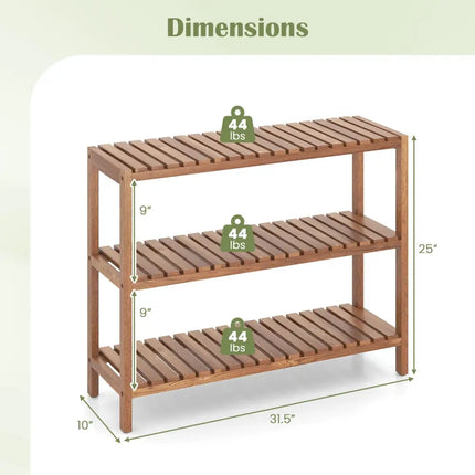 2/3-Tier Side Table Teak Wood Stand Utility Storage Shelf-3-Tier - Natural - Plant Stands