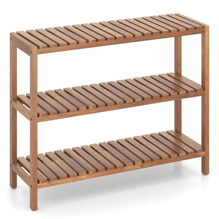 2/3-Tier Side Table Teak Wood Stand Utility Storage Shelf-3-Tier - Natural - Plant Stands