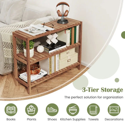 2/3-Tier Side Table Teak Wood Stand Utility Storage Shelf-3-Tier - Natural - Plant Stands