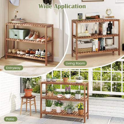 2/3-Tier Side Table Teak Wood Stand Utility Storage Shelf-3-Tier - Natural - Plant Stands