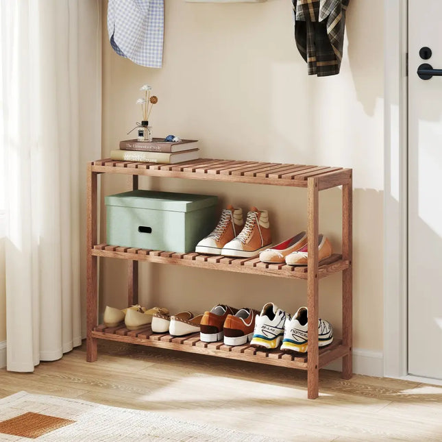 2/3-Tier Side Table Teak Wood Stand Utility Storage Shelf-3-Tier - Natural - Plant Stands