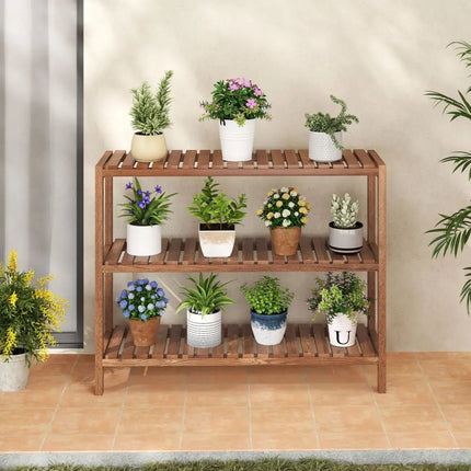 2/3-Tier Side Table Teak Wood Stand Utility Storage Shelf-3-Tier - Natural - Plant Stands