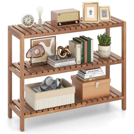 2/3-Tier Side Table Teak Wood Stand Utility Storage Shelf-3-Tier - Natural - Plant Stands