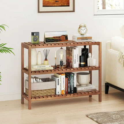 2/3-Tier Side Table Teak Wood Stand Utility Storage Shelf-3-Tier - Natural - Plant Stands