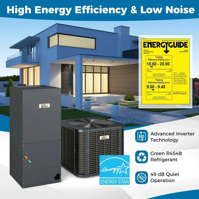2-3 Ton 18.6-20 SEER2 Ultra-Low Temperature€‹ Heat Pump System (Operates down to -20°C) Costway