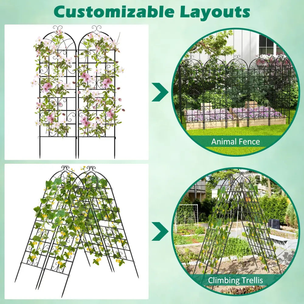 2/4 Pack 71 x 20 Inch Metal Garden Trellis for Climbing Plants-Set of 4 - Black - Plant Supports