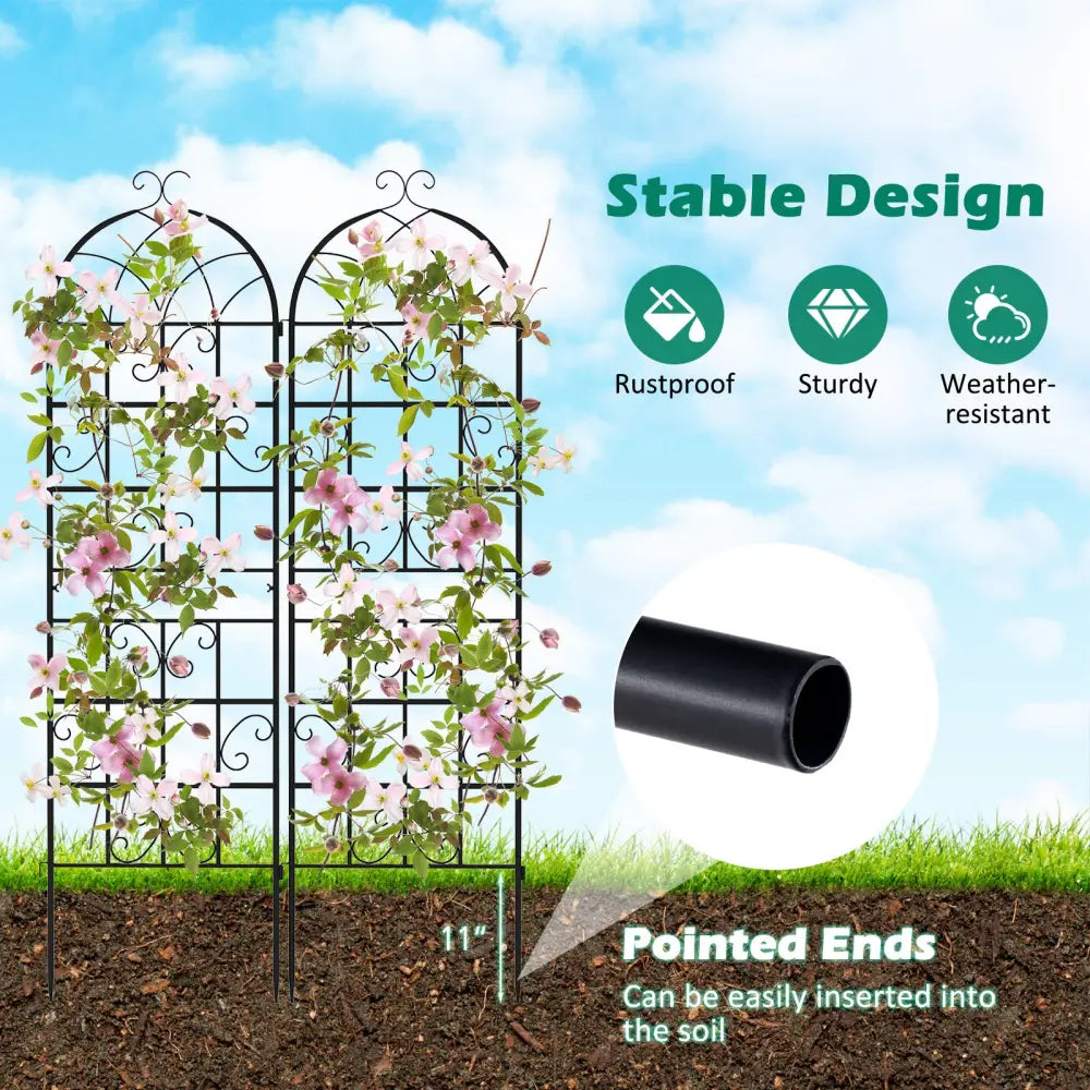 2/4 Pack 71 x 20 Inch Metal Garden Trellis for Climbing Plants-Set of 4 - Black - Plant Supports