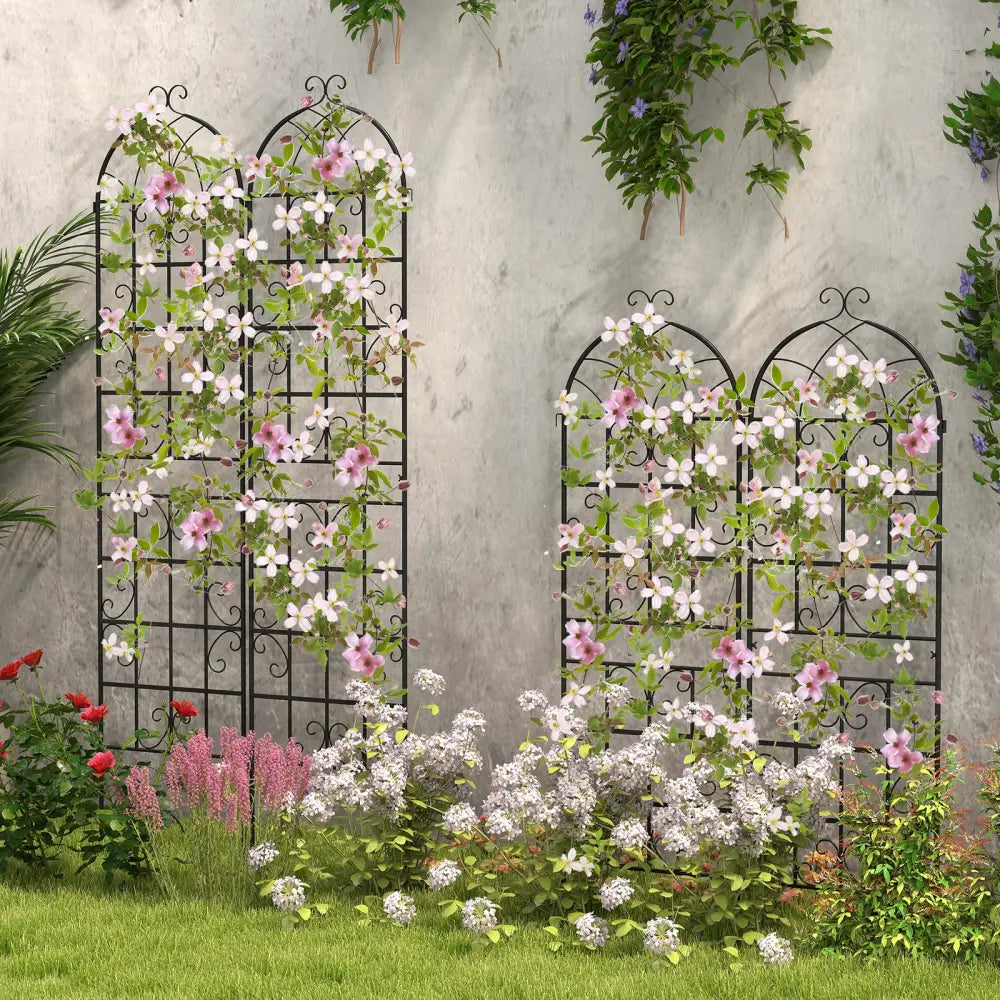 2/4 Pack 71 x 20 Inch Metal Garden Trellis for Climbing Plants-Set of 4 - Black - Plant Supports