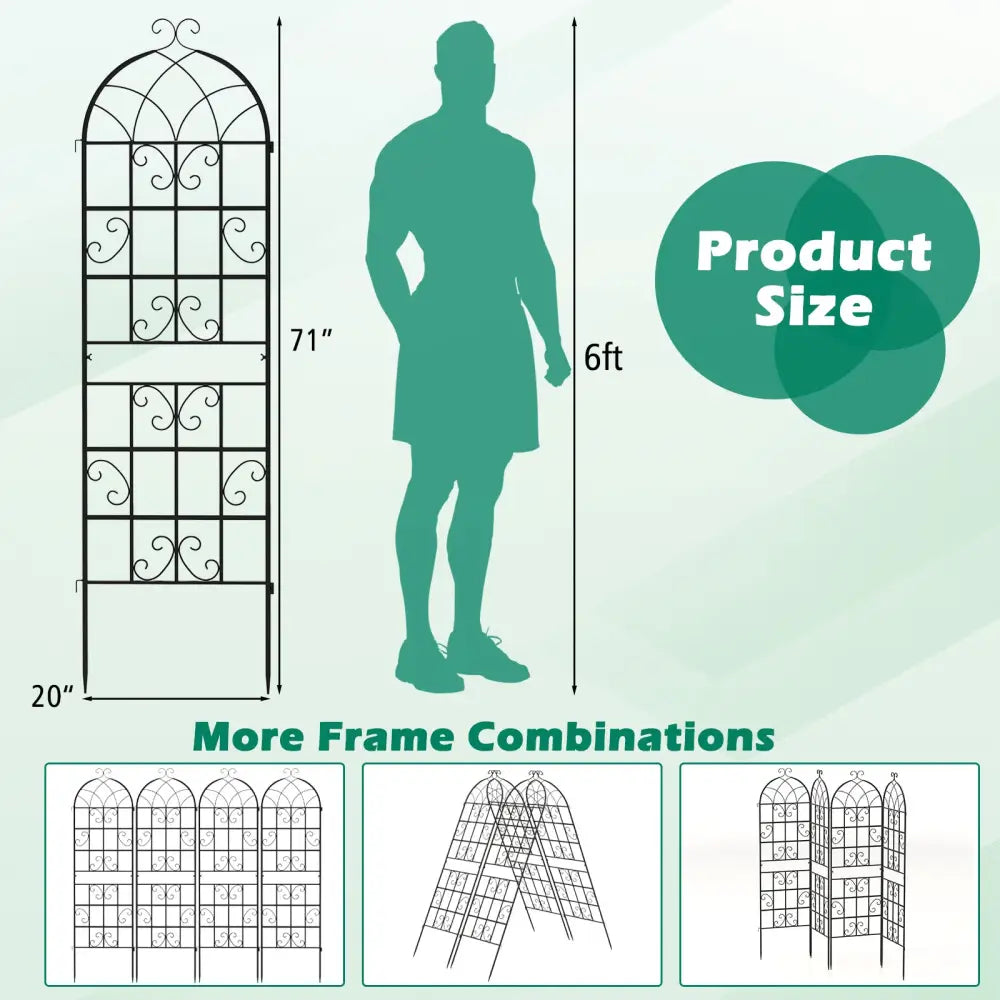 2/4 Pack 71 x 20 Inch Metal Garden Trellis for Climbing Plants-Set of 4 - Black - Plant Supports