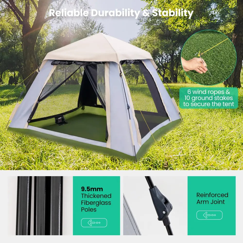 2-4 Person Instant Pop-up Camping Tent with Removable Rainfly - Beige - Tents
