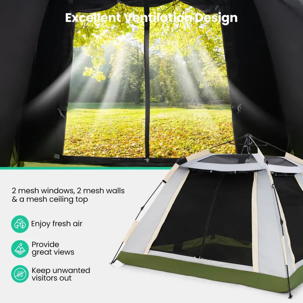 2-4 Person Instant Pop-up Camping Tent with Removable Rainfly - Beige - Tents