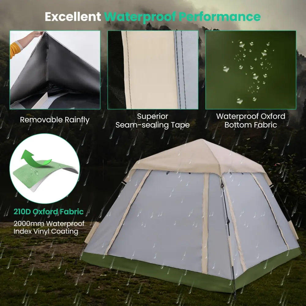 2-4 Person Instant Pop-up Camping Tent with Removable Rainfly - Beige - Tents