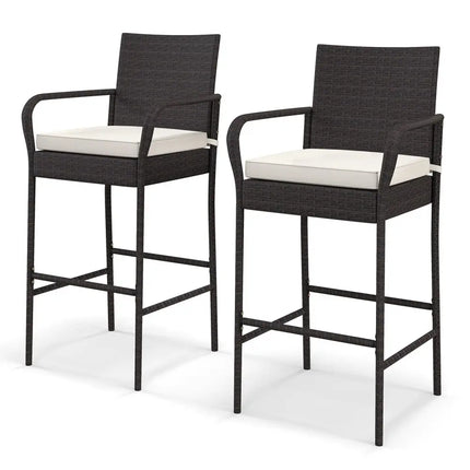 2/4 Pieces Outdoor PE Rattan Cushioned Barstool Set with Armrests-Set of 2 - Off White - Patio Bar Furniture