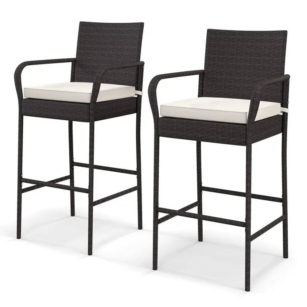 2/4 Pieces Outdoor PE Rattan Cushioned Barstool Set with Armrests-Set of 2 - Off White - Patio Bar Furniture