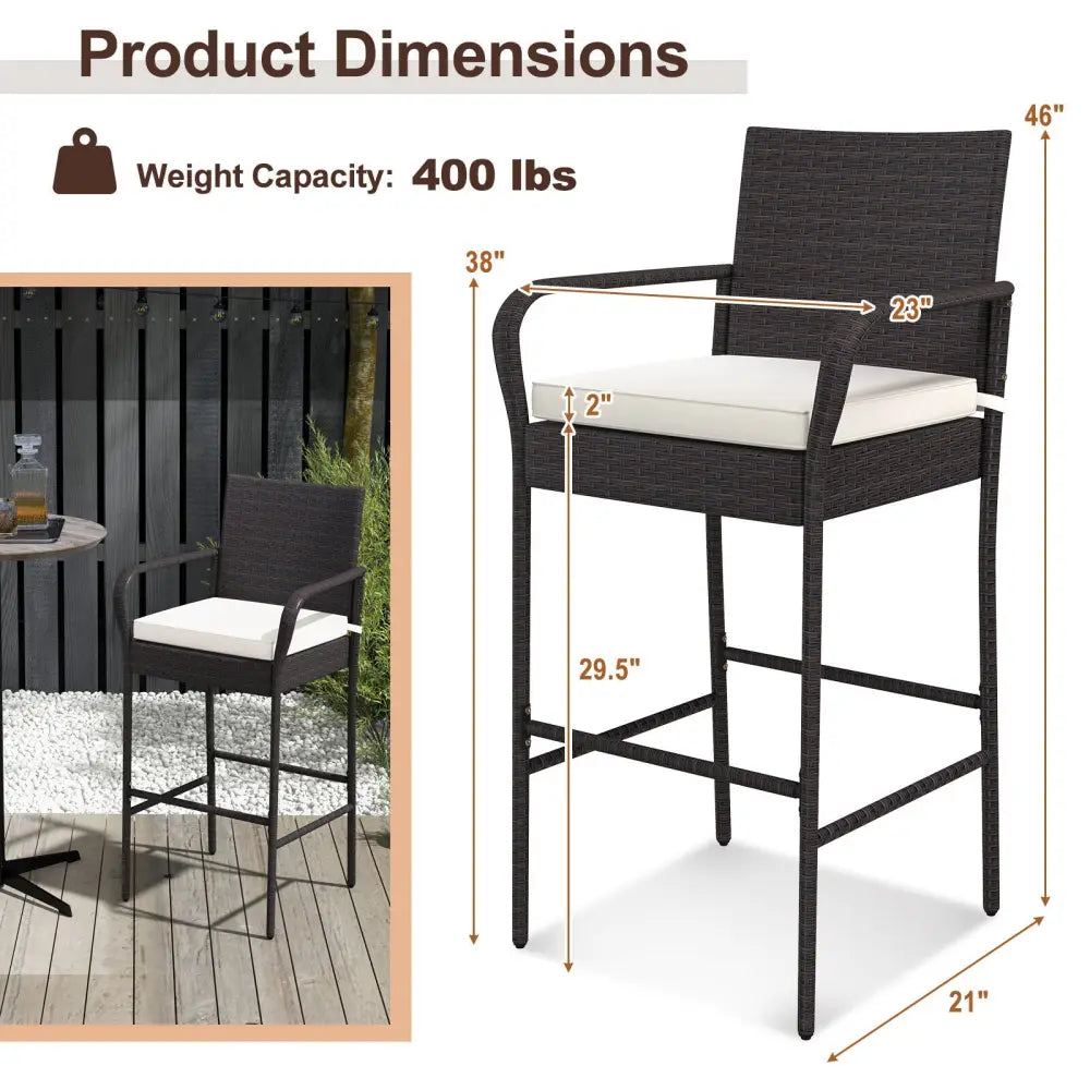 2/4 Pieces Outdoor PE Rattan Cushioned Barstool Set with Armrests-Set of 4 - Off White - Patio Bar Furniture