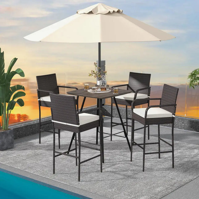 2/4 Pieces Outdoor PE Rattan Cushioned Barstool Set with Armrests-Set of 4 - Off White - Patio Bar Furniture