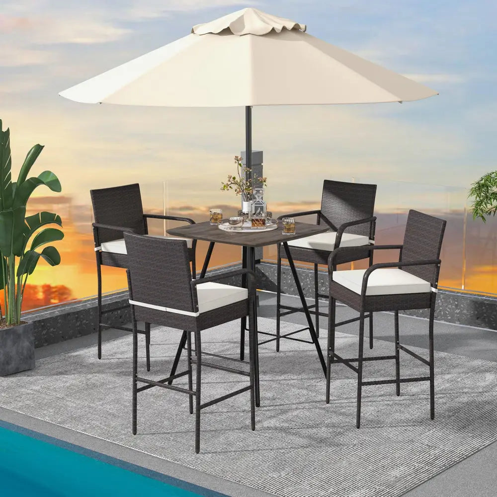 2/4 Pieces Outdoor PE Rattan Cushioned Barstool Set with Armrests-Set of 4 - Off White - Patio Bar Furniture