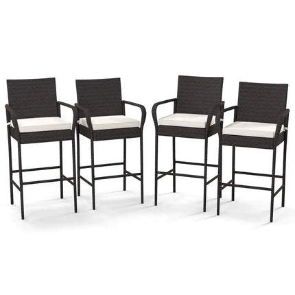 2/4 Pieces Outdoor PE Rattan Cushioned Barstool Set with Armrests-Set of 4 - Off White - Patio Bar Furniture