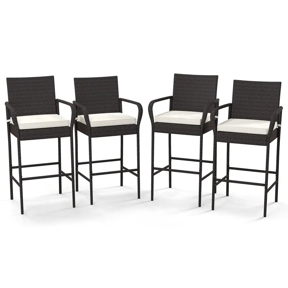 2/4 Pieces Outdoor PE Rattan Cushioned Barstool Set with Armrests-Set of 4 - Off White - Patio Bar Furniture