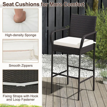 2/4 Pieces Outdoor PE Rattan Cushioned Barstool Set with Armrests-Set of 2 - Off White - Patio Bar Furniture