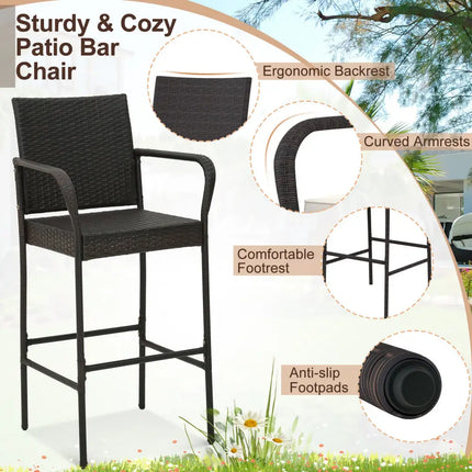 2/4 Pieces Outdoor PE Rattan Cushioned Barstool Set with Armrests-Set of 4 - Off White - Patio Bar Furniture