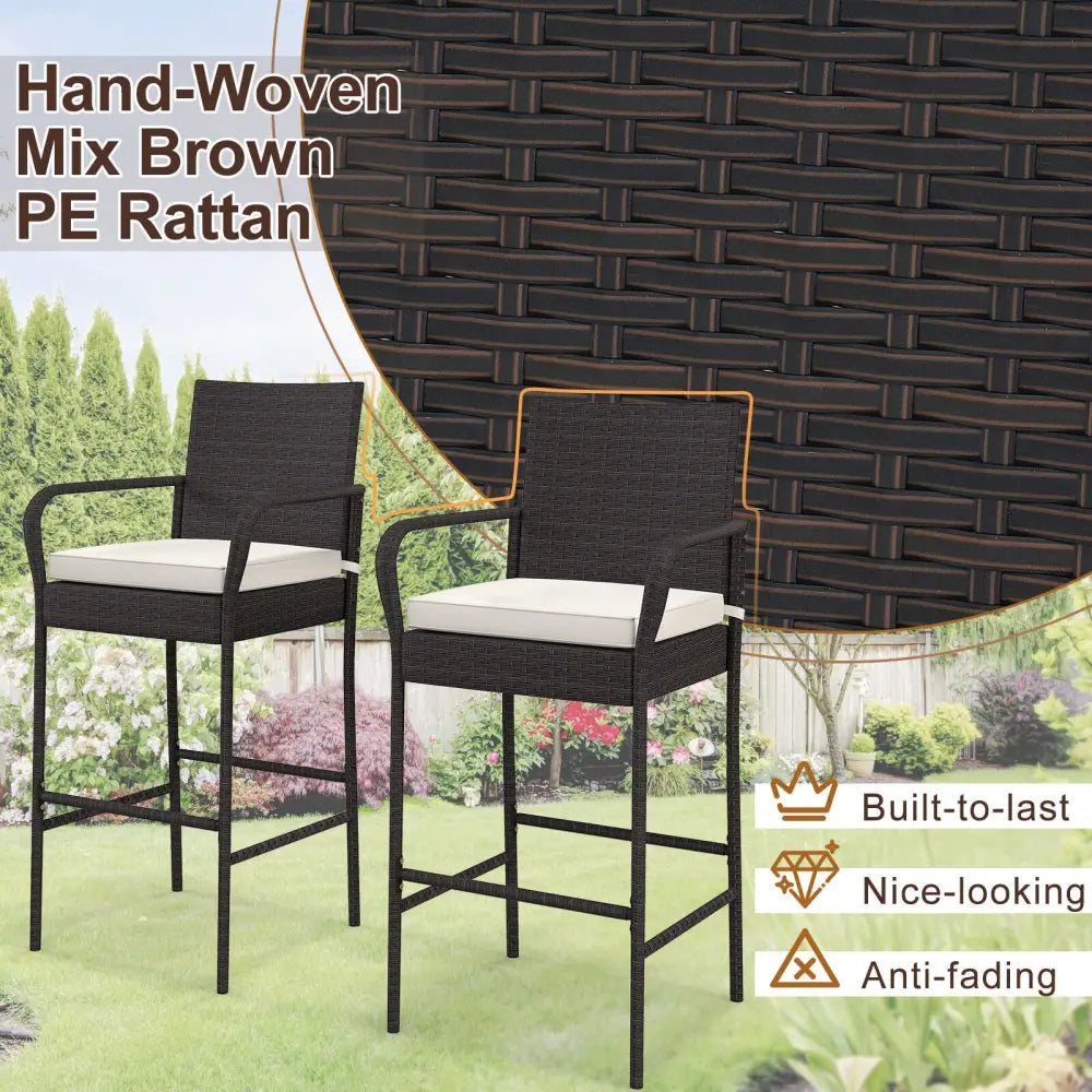 2/4 Pieces Outdoor PE Rattan Cushioned Barstool Set with Armrests-Set of 4 - Off White - Patio Bar Furniture