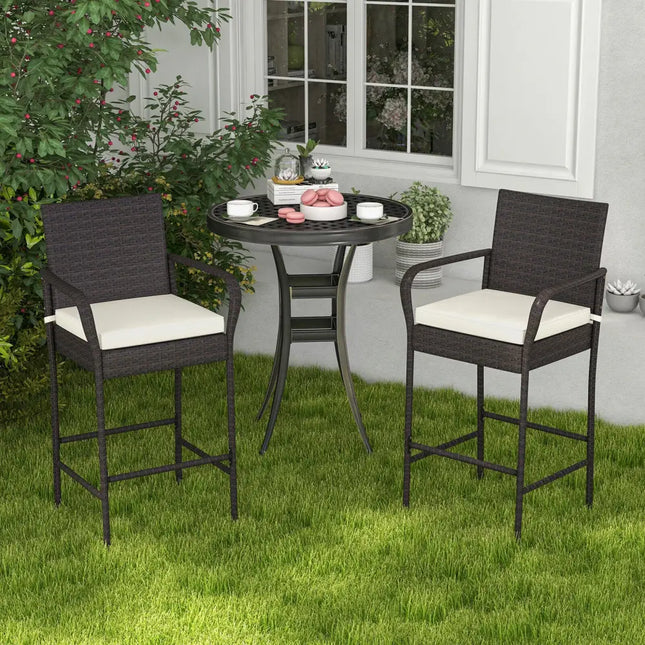 2/4 Pieces Outdoor PE Rattan Cushioned Barstool Set with Armrests-Set of 2 - Off White - Patio Bar Furniture