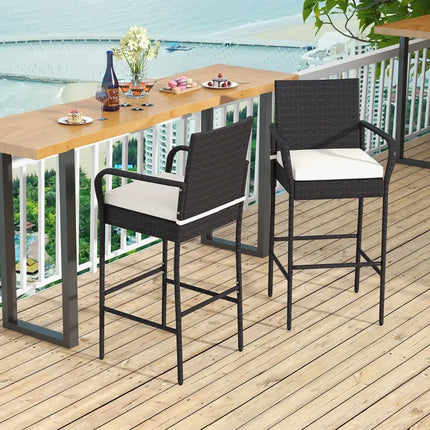 2/4 Pieces Outdoor PE Rattan Cushioned Barstool Set with Armrests-Set of 2 - Off White - Patio Bar Furniture