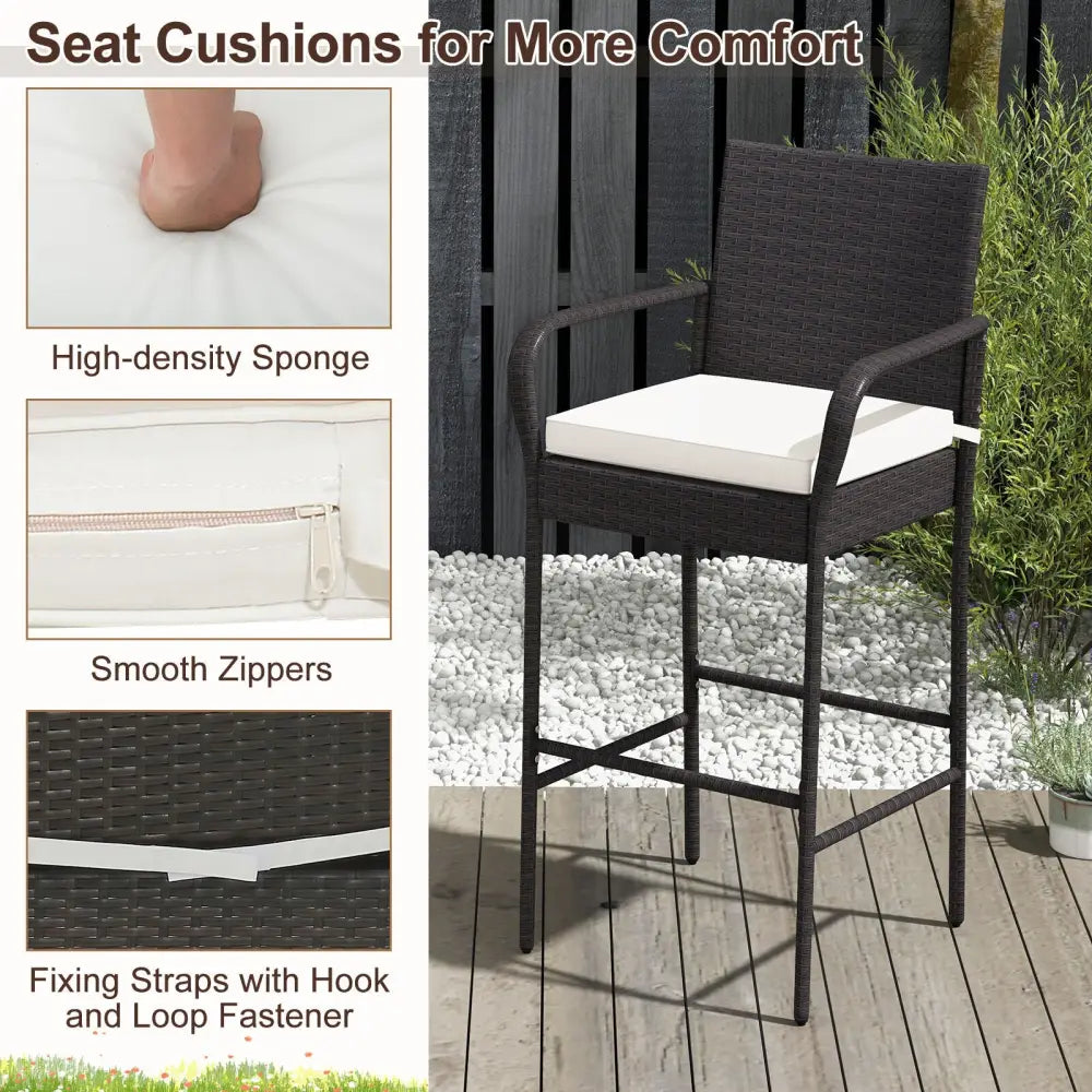 2/4 Pieces Outdoor PE Rattan Cushioned Barstool Set with Armrests-Set of 4 - Off White - Patio Bar Furniture