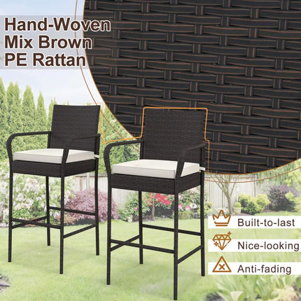 2/4 Pieces Outdoor PE Rattan Cushioned Barstool Set with Armrests-Set of 2 - Off White - Patio Bar Furniture