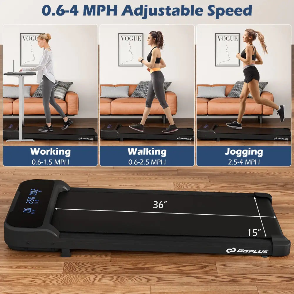 2.5HP Under Desk Treadmill with Remote Control and 3 Countdown Modes-Black - Black - Treadmills