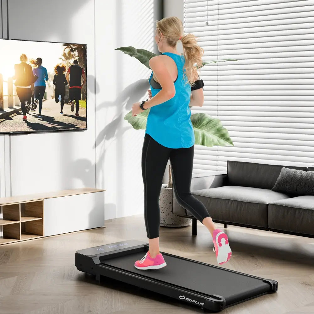2.5HP Under Desk Treadmill with Remote Control and 3 Countdown Modes-Black - Black - Treadmills