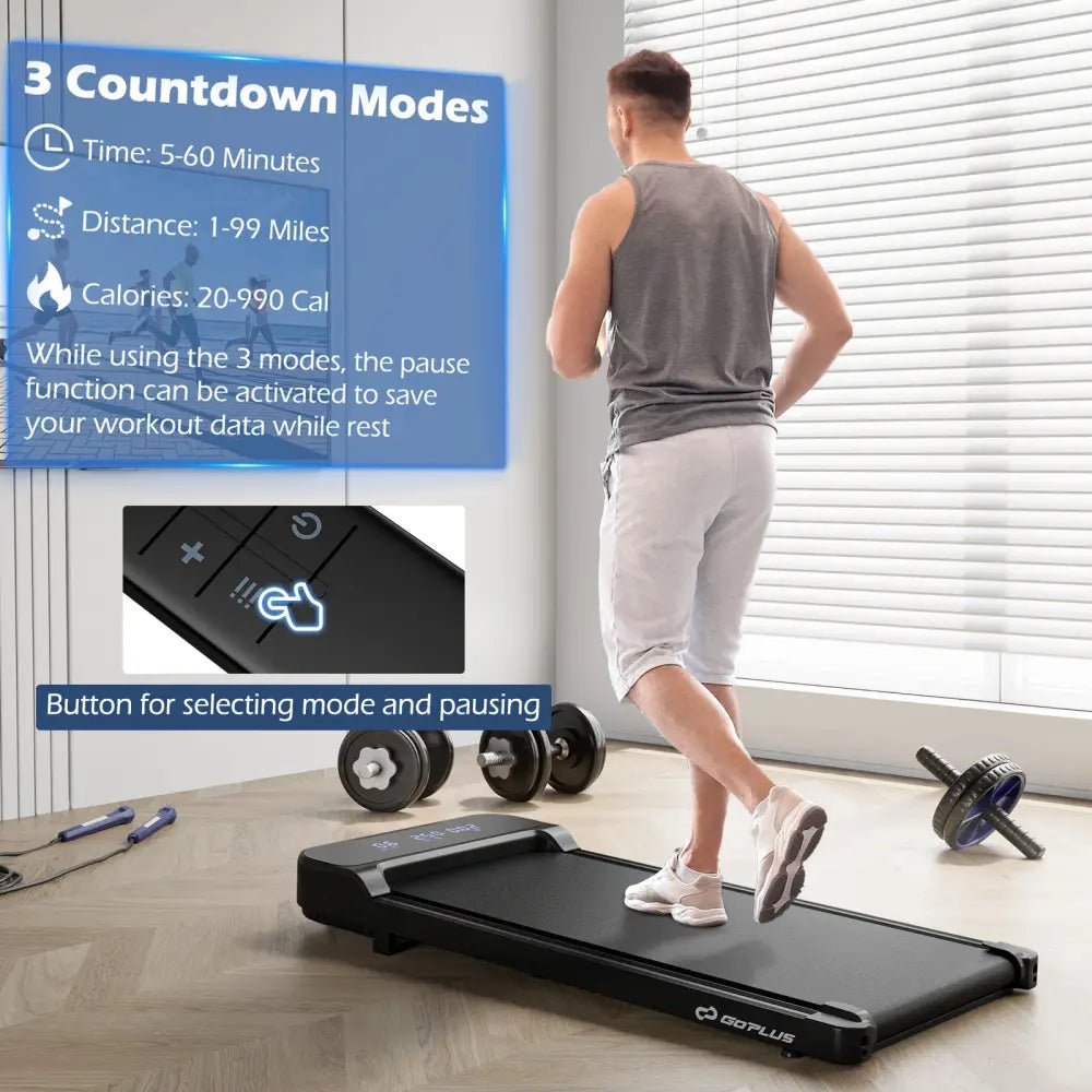 2.5HP Under Desk Treadmill with Remote Control and 3 Countdown Modes-Black - Black - Treadmills