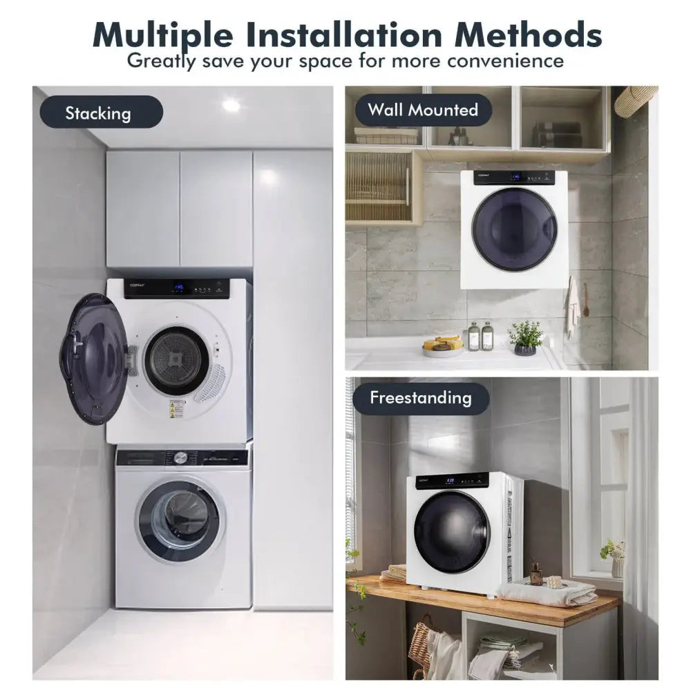 2.6 Cu.ft Compact Clothes Dryer with Touch Panel and 2 Modes-White Costway