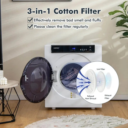 2.6 Cu.ft Compact Clothes Dryer with Touch Panel and 2 Modes-White Costway