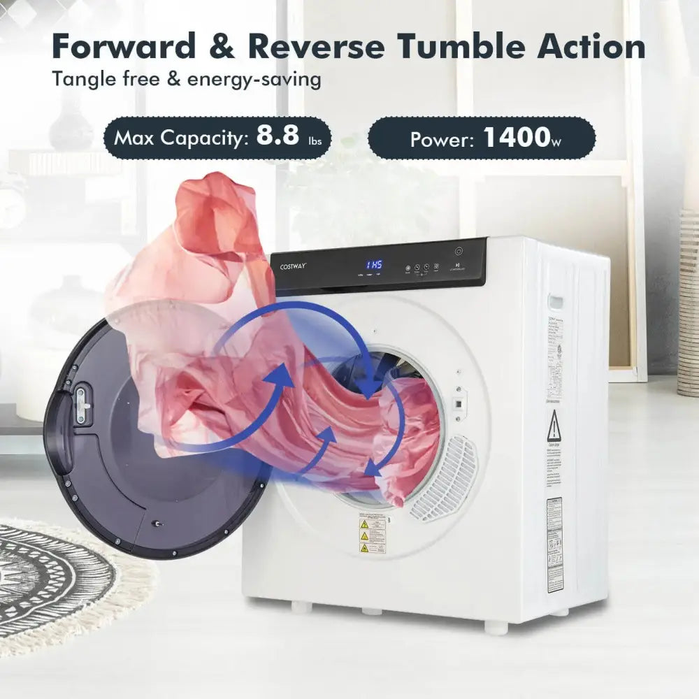 2.6 Cu.ft Compact Clothes Dryer with Touch Panel and 2 Modes-White Costway