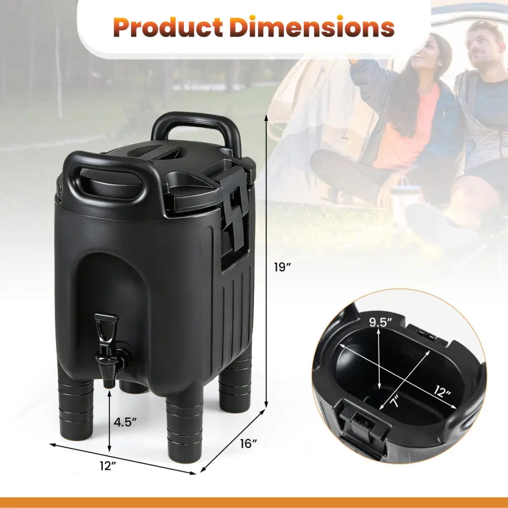 2.6 Gal Insulated Beverage Dispenser with Handles and Two-Stage Faucet-Black - Black - Water Dispensers