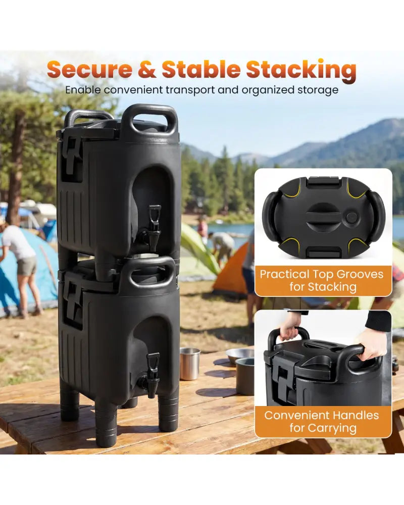 2.6 Gal Insulated Beverage Dispenser with Handles and Two-Stage Faucet-Black - Black - Water Dispensers
