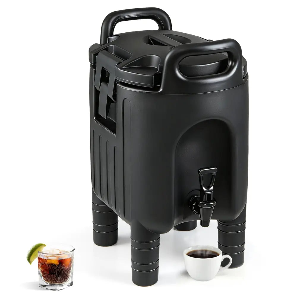 2.6 Gal Insulated Beverage Dispenser with Handles and Two-Stage Faucet-Black - Black - Water Dispensers
