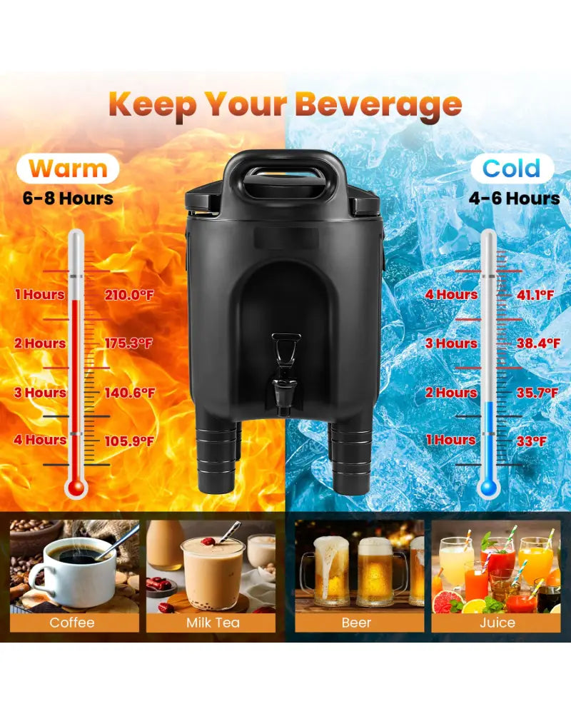2.6 Gal Insulated Beverage Dispenser with Handles and Two-Stage Faucet-Black - Black - Water Dispensers