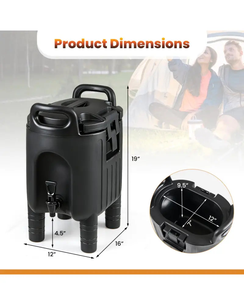 2.6 Gal Insulated Beverage Dispenser with Handles and Two-Stage Faucet-Black - Black - Water Dispensers