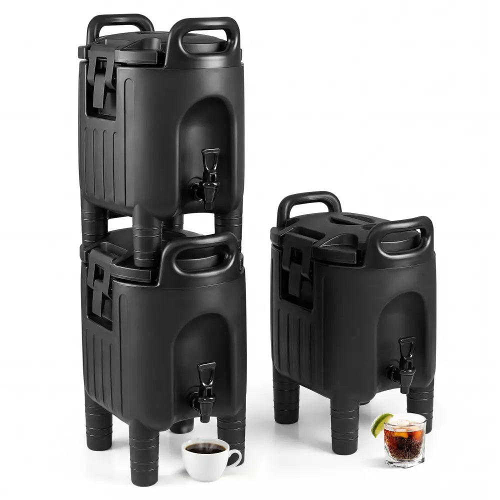 2.6 Gal Insulated Beverage Dispensers Set of 3 with Handles-Black - Black - Water Dispensers