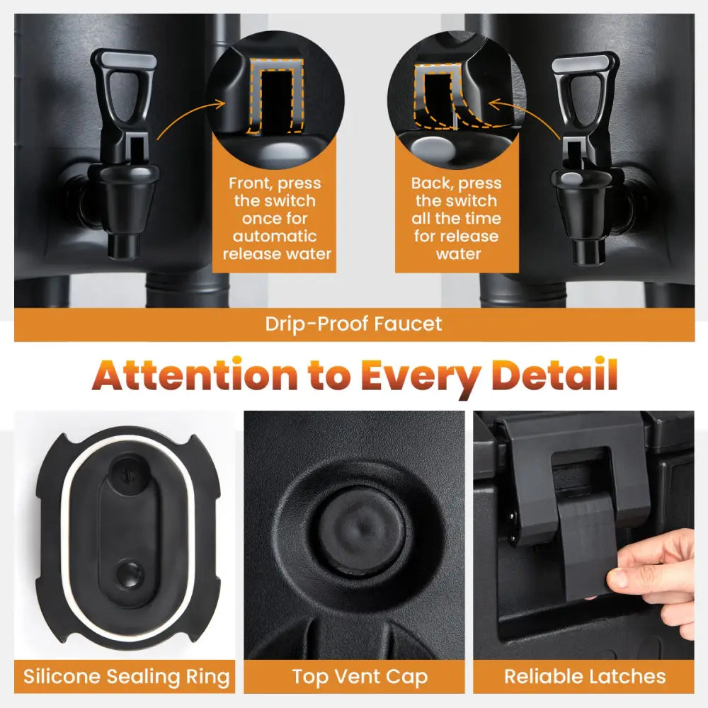 2.6 Gal Insulated Beverage Dispensers Set of 3 with Handles-Black - Black - Water Dispensers