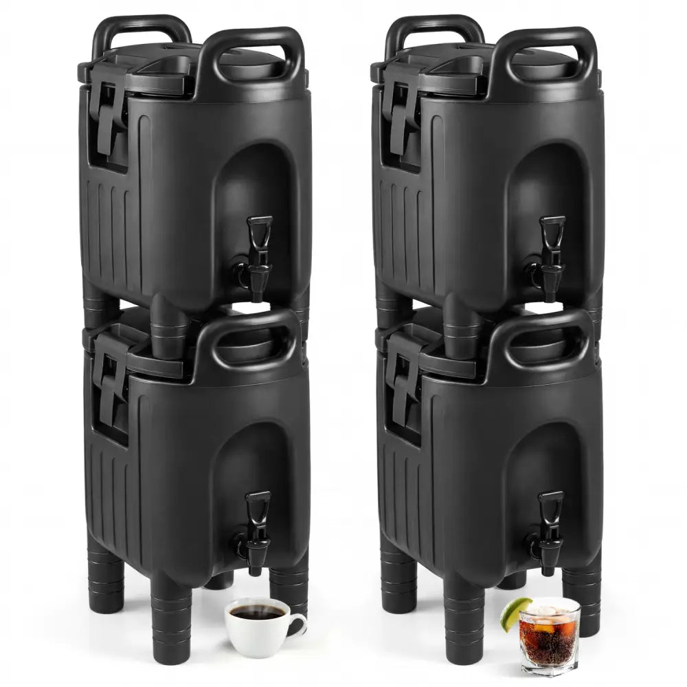 2.6 Gal Insulated Beverage Dispensers Set of 4 with Handles-Black - Black - Water Dispensers