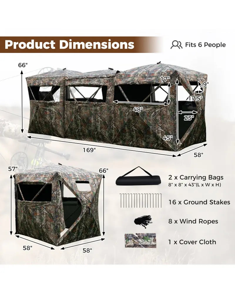 2-6 Person Side-by-Side Hunting Blinds Double One-way See-through Ground Blinds - Tents